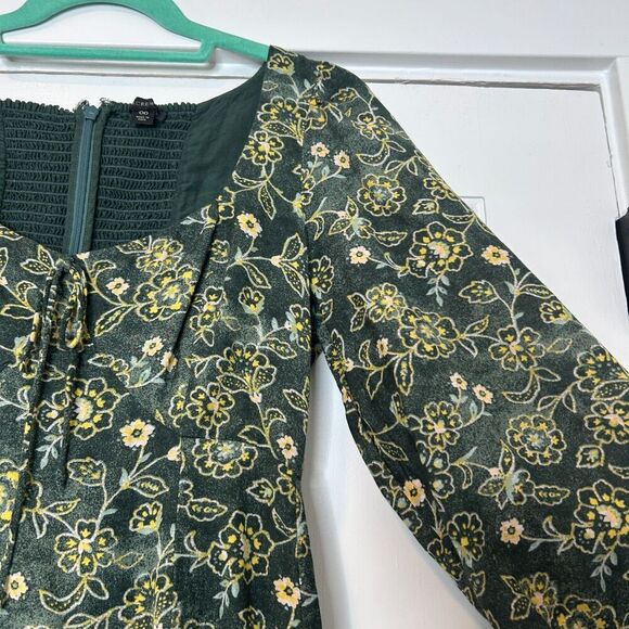 J. Crew Sweetheart Long Sleeve Mini Dress Vintage Vines Fabric Green Floral 00 - Picture 6 of 10
